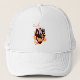 Retro Dinosaur Toter Brennschädel in Feuer Truckerkappe