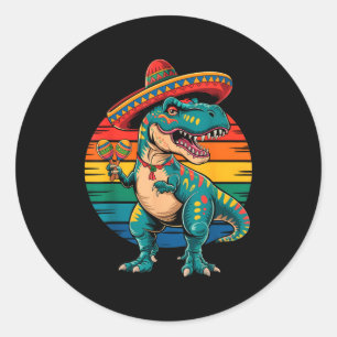 Retro-Dinosaurier-Mexikanische-Party-Cinco-de-Mayo Runder Aufkleber