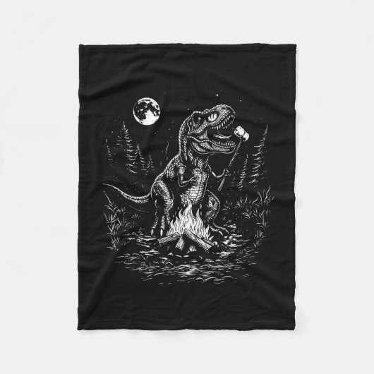 Retro-Dinosaurier-S'mores-Lagerfeuer-Mond-Camper Fleecedecke (Vorderseite)