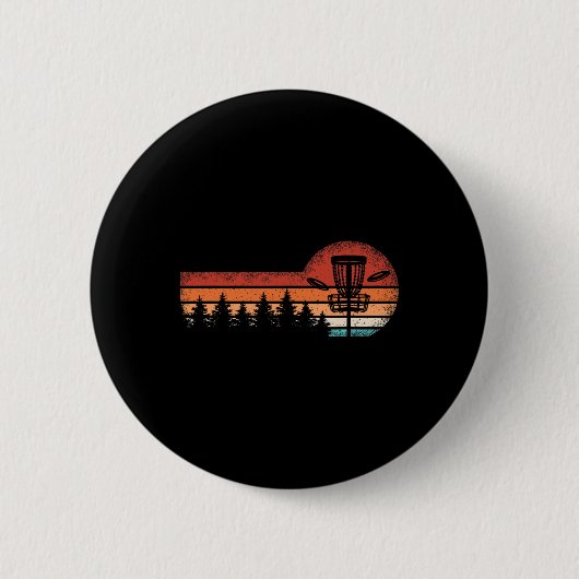 Retro-Disc-Golf-Landschaftsbäume Männer Frauen Button (Vorderseite)
