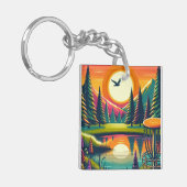 Retro Disc Golf Sunset and Trees Schlüsselanhänger (Vorderseite links)