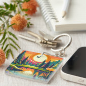 Retro Disc Golf Sunset and Trees Schlüsselanhänger (Vorderseite rechts)