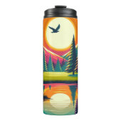 Retro Disc Golf Sunset and Trees Thermosbecher (Vorderseite)