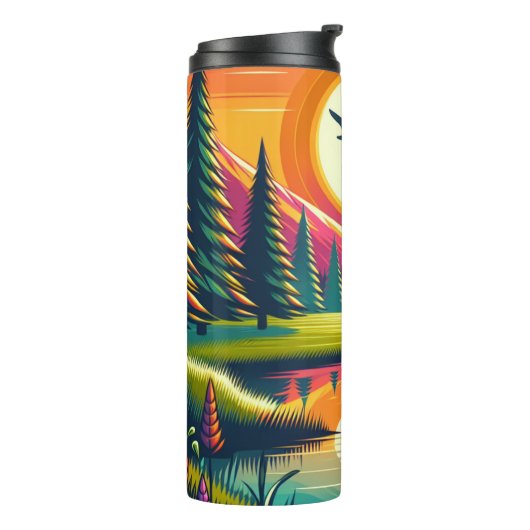 Retro Disc Golf Sunset and Trees Thermosbecher (Nach links gedreht)