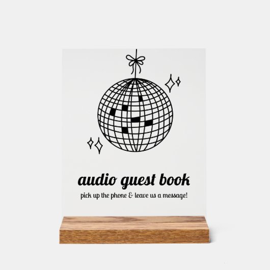 Retro Disco Ball Audio Guest Book Acrylschild (Vorderseite)