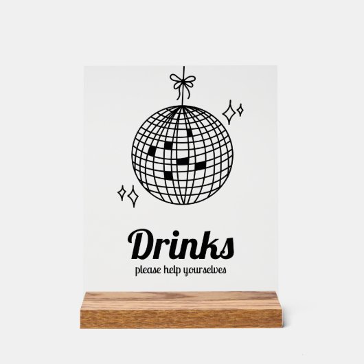 Retro Disco Ball Drinks Party Acrylschild (Vorderseite)