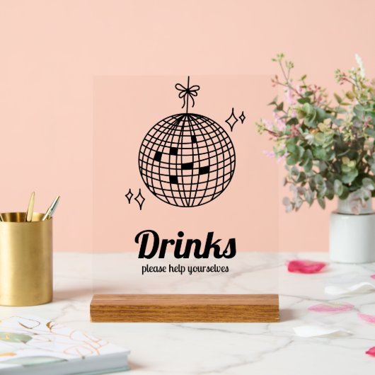 Retro Disco Ball Drinks Party Acrylschild (Hochzeit)