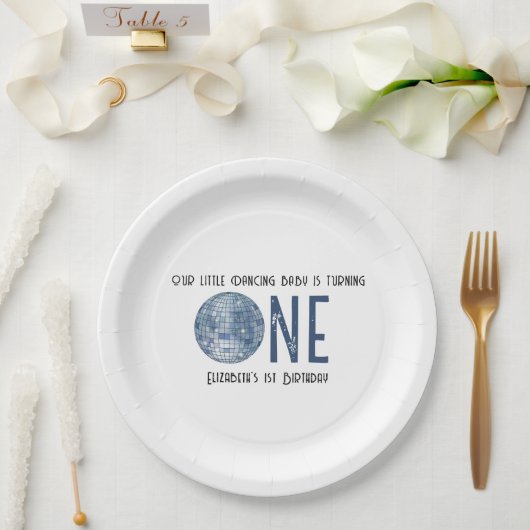 Retro Disco Ball First Birthday Party Pappteller (Hochzeit)