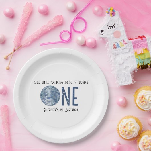 Retro Disco Ball First Birthday Party Pappteller (Party)