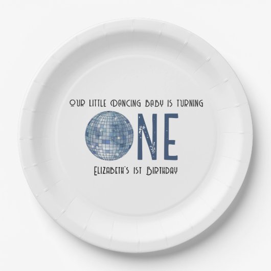 Retro Disco Ball First Birthday Party Pappteller (Vorderseite)