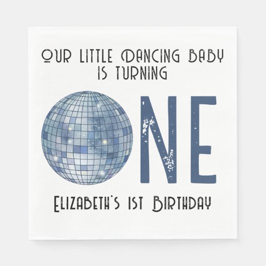 Retro Disco Ball First Birthday Party Serviette (Vorderseite)