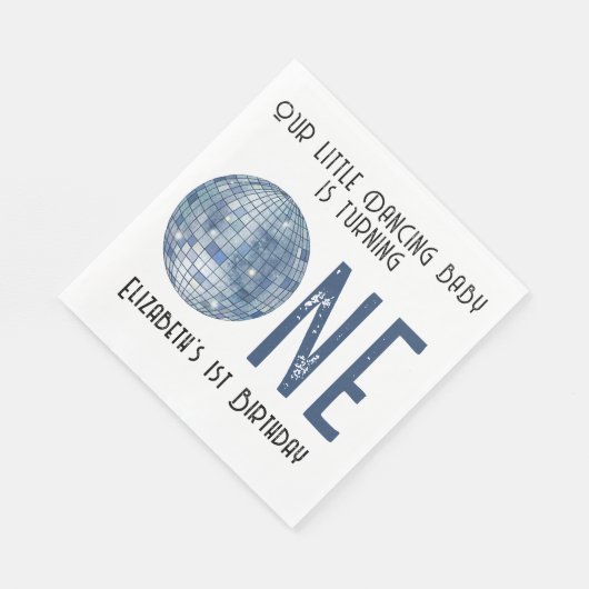 Retro Disco Ball First Birthday Party Serviette (Ecke)