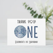 Retro Disco Ball First Birthday Party THANK YOU Dankeskarte (Stehend Vorderseite)