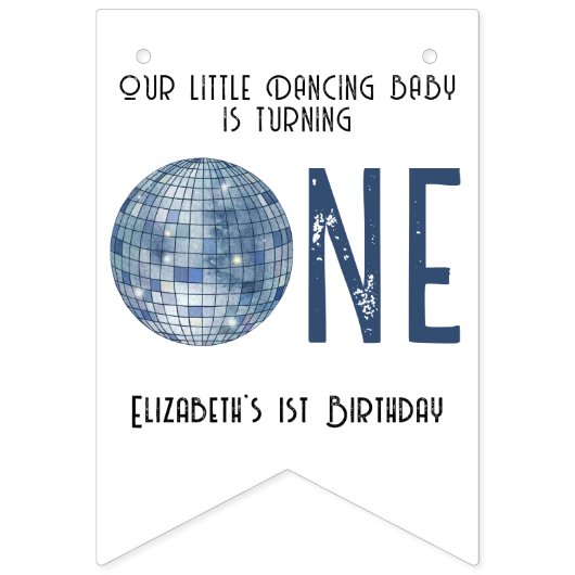 Retro Disco Ball First Birthday Party Wimpelkette (Erste Fahne)