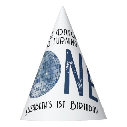 Retro Disco Ball First Birthday Partyhütchen (Vorderseite)