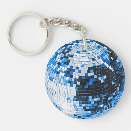 Retro Disco Ball funkeln Glitzer blau Geburtstag Schlüsselanhänger (Vorderseite)