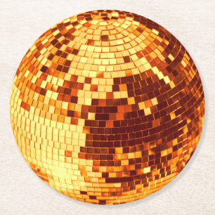 Retro Disco Ball funkeln Glitzer Gold Geburtstag Runder Pappuntersetzer