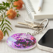 Retro Disco Ball funkeln Glitzer Rosa Geburtstag Schlüsselanhänger (Vorderseite rechts)