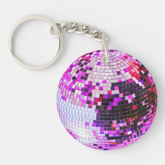 Retro Disco Ball funkeln Glitzer Rosa Geburtstag Schlüsselanhänger (Vorderseite)
