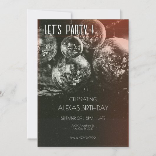 Retro Disco Ball Geburtstag Einladung (Vorderseite)