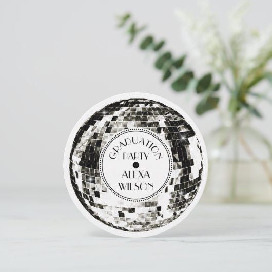 Retro Disco Ball Graduation Party Einladung (Stehend Vorderseite)