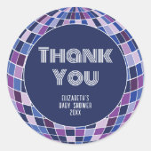 Retro Disco Ball Groovy 70er Babydusche Vielen Dan Runder Aufkleber (Vorderseite)