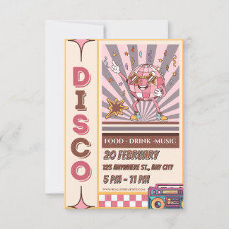 Retro Disco Ball Groovy 70s 80s Party Invitation Einladung
