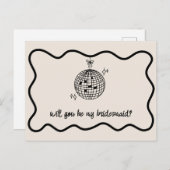 Retro Disco Ball Handgeschriebener Bridesmaid-Vors Einladungspostkarte (Vorne/Hinten)