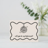 Retro Disco Ball Handgeschriebener Bridesmaid-Vors Einladungspostkarte (Stehend Vorderseite)