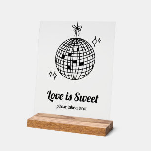 Retro Disco Ball Liebe ist süße Gastgeschenk Hochz Acrylschild