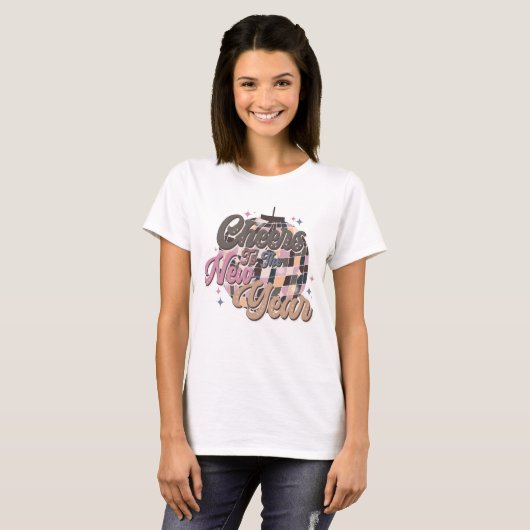 Retro Disco Ball Pink Girly im Neujahr T-Shirt (Vorne ganz)
