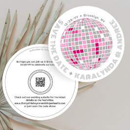 Retro Disco Ball Rosa und Grau Runde Hochzeit Save The Date