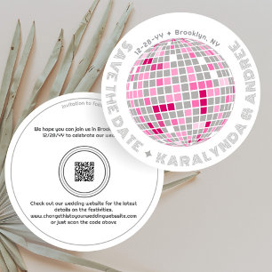 Retro Disco Ball Rosa und Grau Runde Hochzeit Save The Date