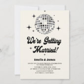 Retro Disco Ball Schwarz-weiß QR Code Hochzeit Einladung (Vorderseite)