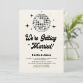 Retro Disco Ball Schwarz-weiß QR Code Hochzeit Einladung (Stehend Vorderseite)
