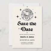 Retro Disco Ball Schwarz-weiß Save the Date Hochze Einladung (Vorderseite)