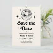 Retro Disco Ball Schwarz-weiß Save the Date Hochze Einladung (Stehend Vorderseite)