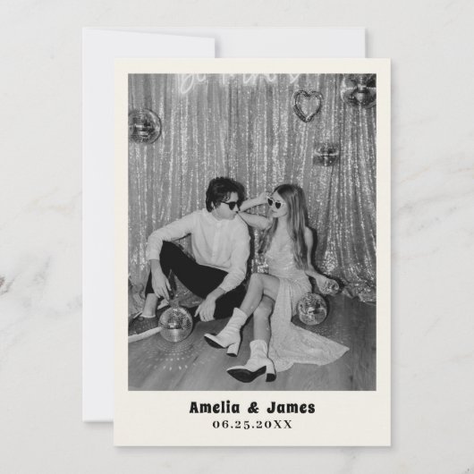 Retro Disco Ball Schwarz-weiß Save the Date Hochze Einladung (Rückseite)