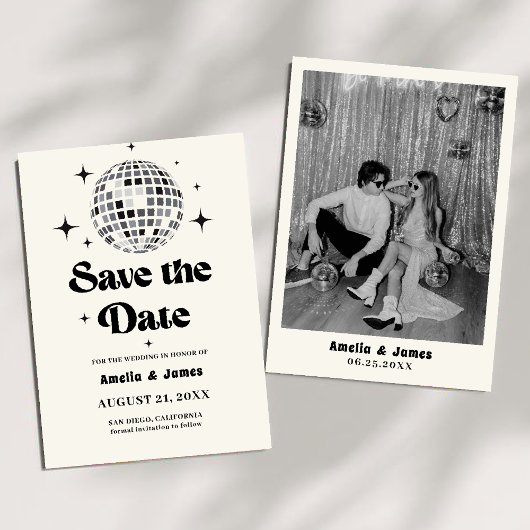 Retro Disco Ball Schwarz-weiß Save the Date Hochze Einladung
