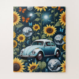 Retro Disco Balls Sonnenblumen und Hippie Bug Car Puzzle