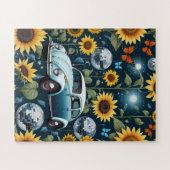 Retro Disco Balls Sonnenblumen und Hippie Bug Car Puzzle (Horizontal)