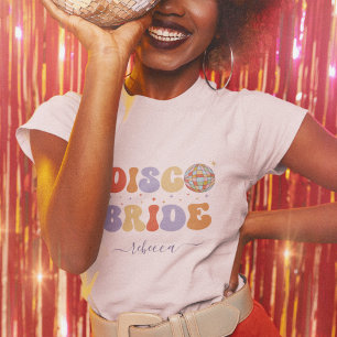 Retro-Disco-Braut & Name 70er-Junggesellinnenabsch T-Shirt