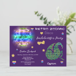 Retro Disco Capricorn Zodiac Sign Bachelorette Einladung