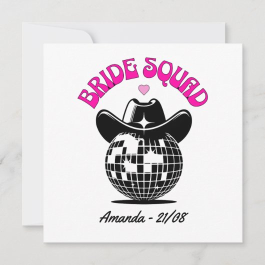 retro disco cowgirl bachelorette party bride squad einladung (Vorderseite)