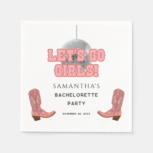 Retro Disco Cowgirl Junggeselinnen-Abschied Paper Serviette (Vorderseite)