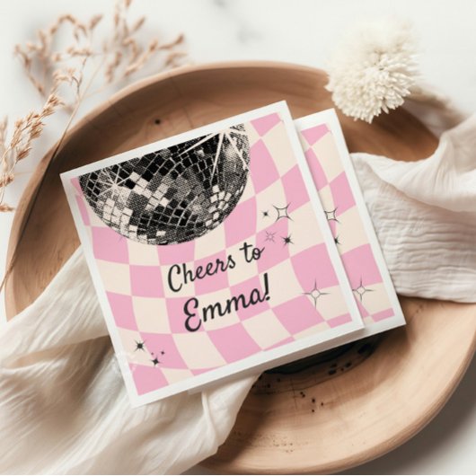 Retro Disco Custom Napkins - Pink Checkered Backgr Serviette
