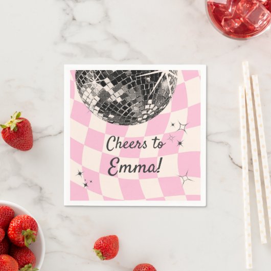 Retro Disco Custom Napkins - Pink Checkered Backgr Serviette (Beispiel)