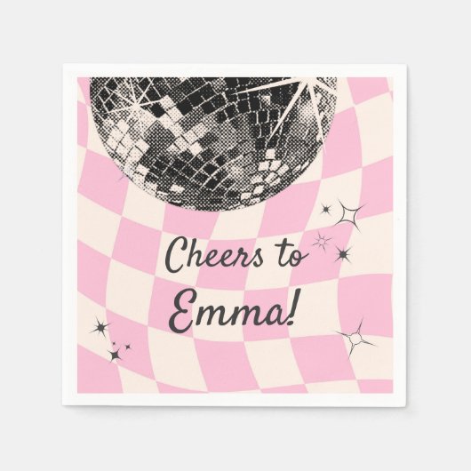 Retro Disco Custom Napkins - Pink Checkered Backgr Serviette (Vorderseite)