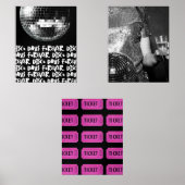Retro Disco Days Disco Ball Black & White Pink Bilderwand Sets (Vorderseite)