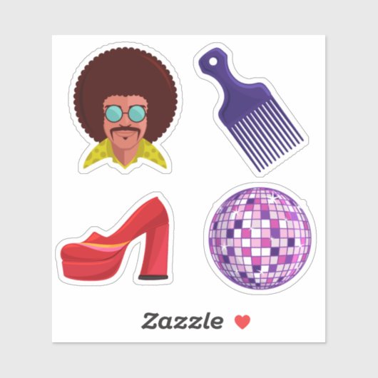 Retro-Disco der 70er Jahre als Vinyl Stickers nach Aufkleber (Blatt)